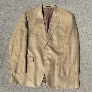 Lauren Ralph Lauren 44R Tan 100% Silk Windowpane Herringbone Sport Coat Blazer